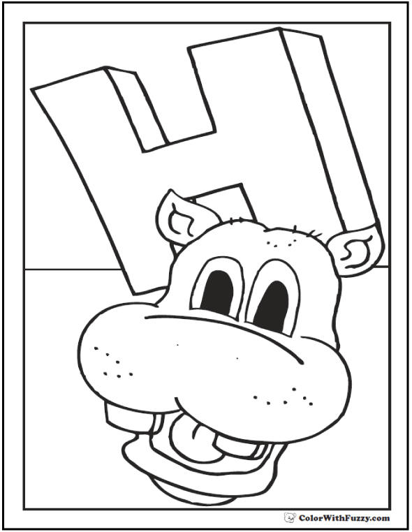 h is for hippo coloring pages - photo #23