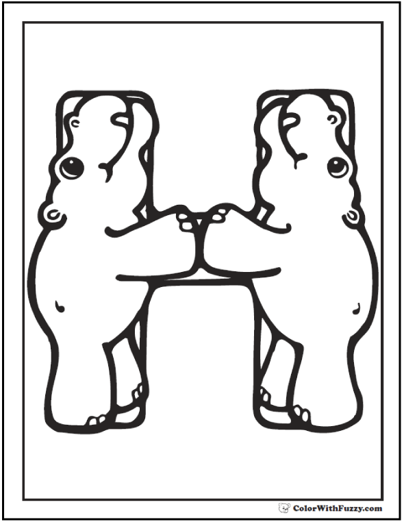 h is for hippo coloring pages - photo #8