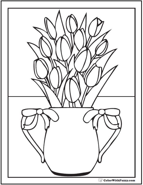 coloring tulip vase tulips flower pdf pitcher printables colorwithfuzzy