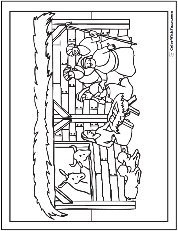 Christmas Nativity Coloring Page: Stable Scene