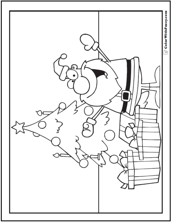 Christmas Tree Santa To Color: tree, gifts, decorations.