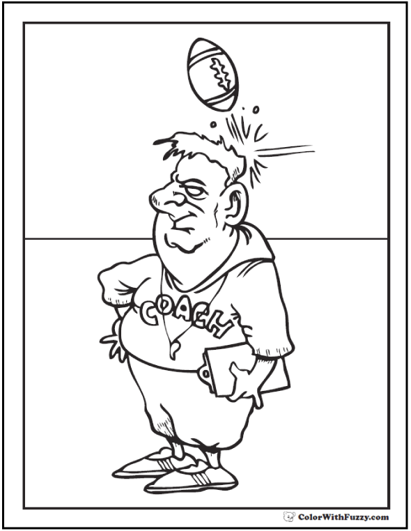 922 Simple Football Coach Coloring Page for Kindergarten