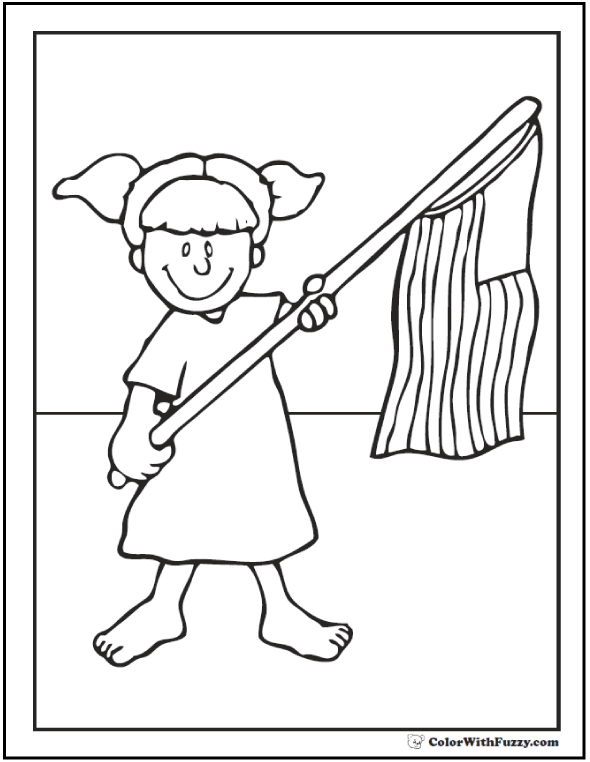 Girl Fourth of July coloring page.