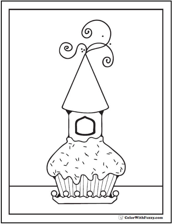 Cupcake Birdhouse Coloring
