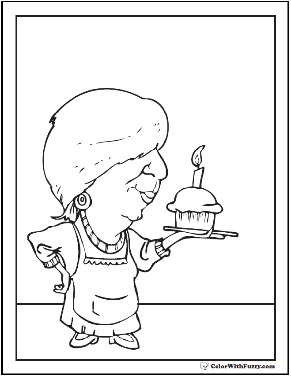 Cupcake for Grandma Coloring Page