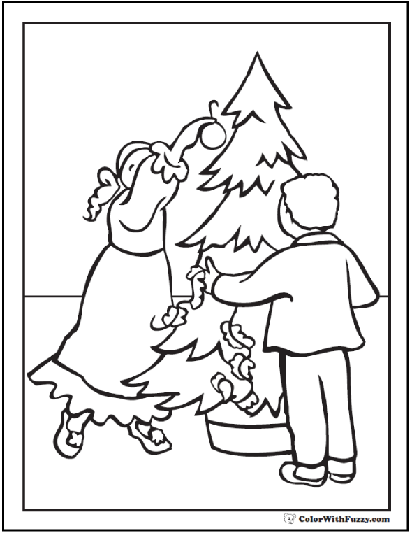 Decorating Christmas Tree Coloring Sheet
