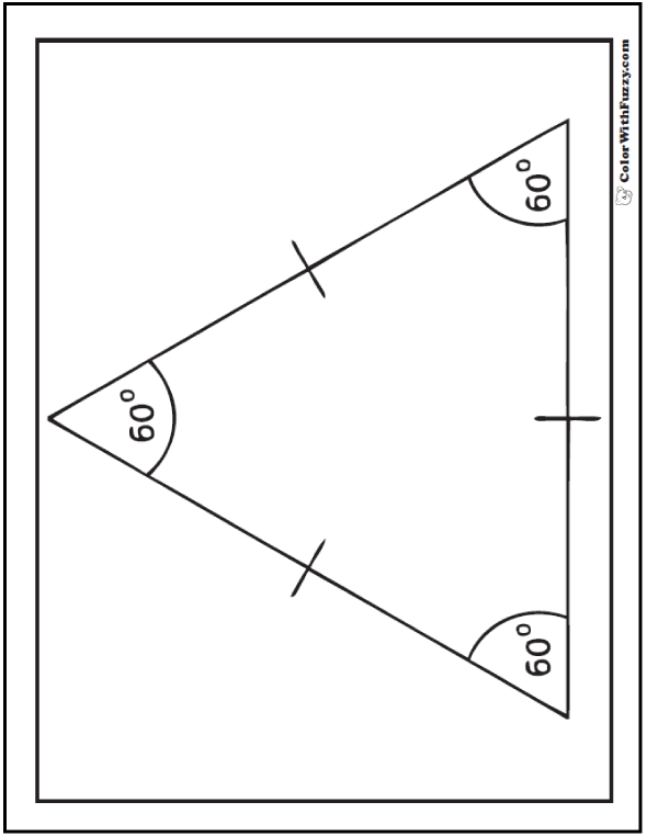 60 + 60 + 60 = 180 Angles and Sides Equilateral Triangle Coloring Sheet