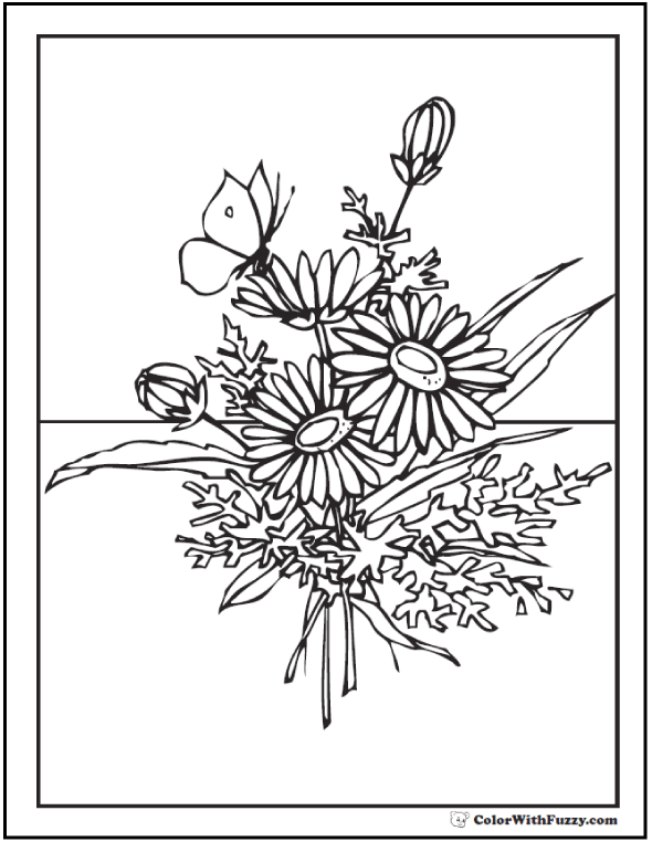 Four big flowers - Flowers Adult Coloring Pages