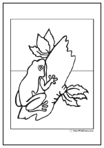 Frog climbing log frog coloring page with leaves.