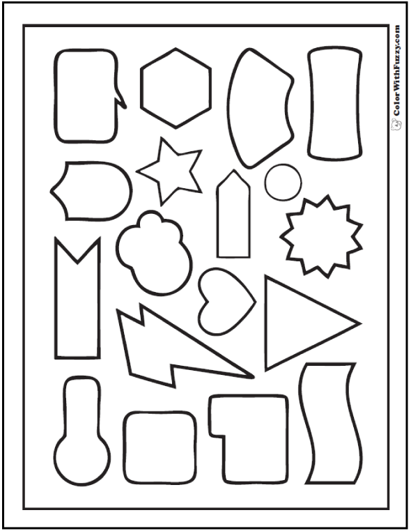 Free Shapes Coloring Pages, Printable and Worksheets to Print and Color.  Online Colouring Book. Printable Pages from KinderArt and KinderColor