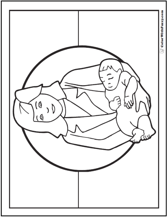 Mothers Day Coloring: Mom and baby boy.