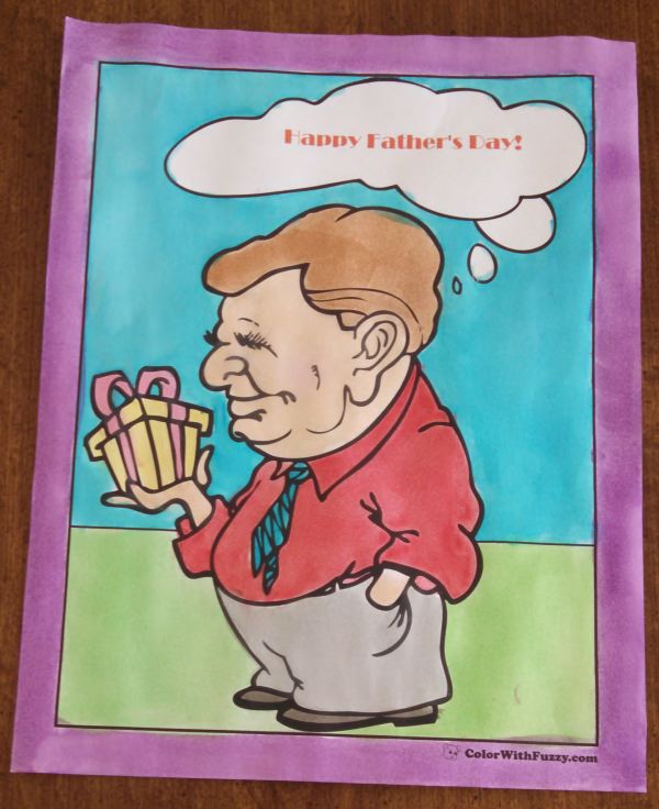 Printable Father's Day coloring card. Custom message in balloon.