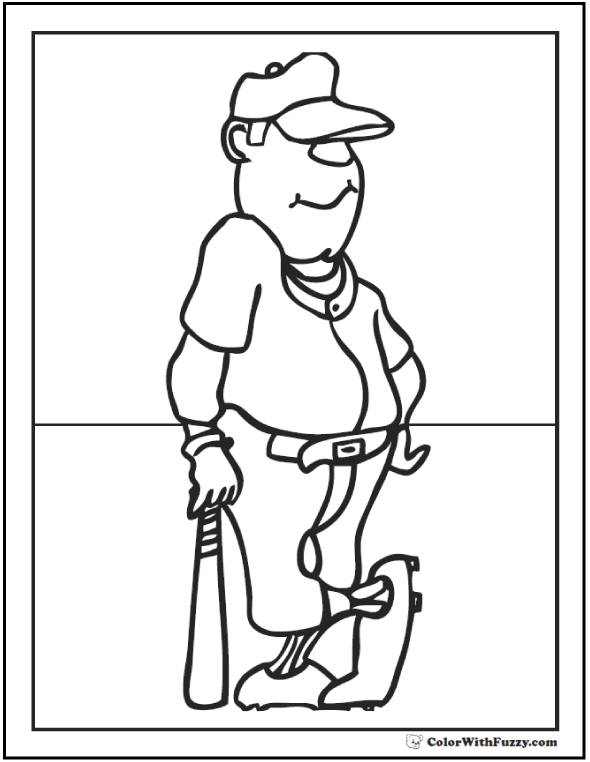 Leaning on the bat printable baseball coloring