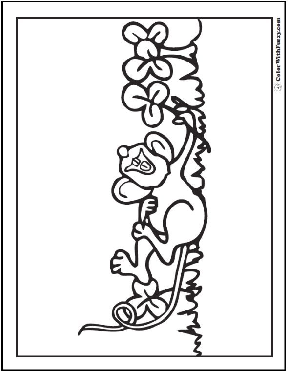 Coloring page of a mouse rolling in shamrocks.