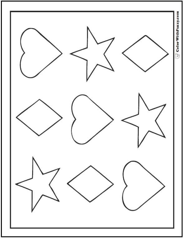 Free Shapes Coloring Pages, Printable and Worksheets to Print and Color.  Online Colouring Book. Printable Pages from KinderArt and KinderColor