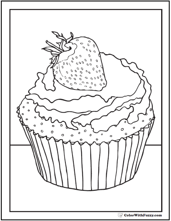Strawberry Cupcake Coloring Sheet