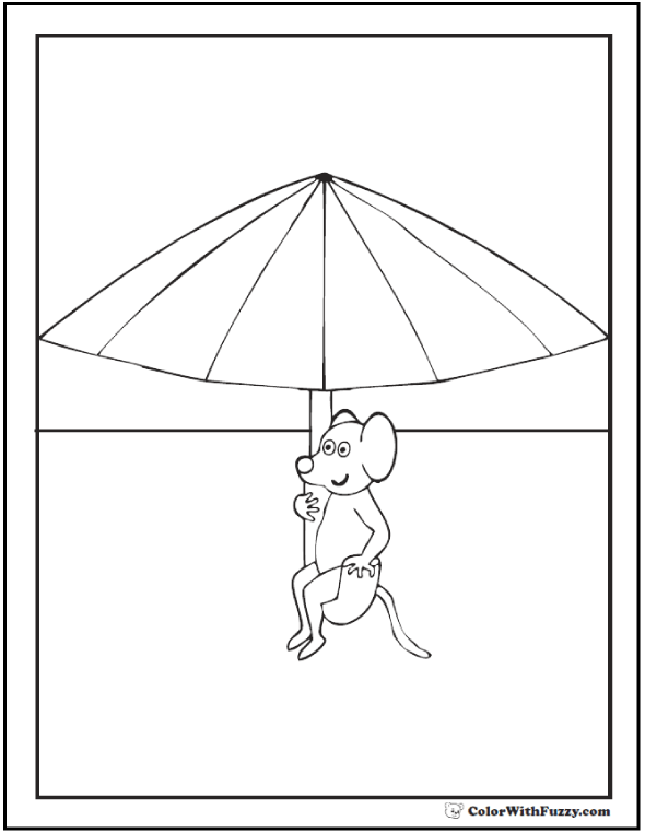 Mouse sitting in an umbrella.