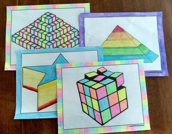 3D Coloring Pages Geometrics And Three D Shapes